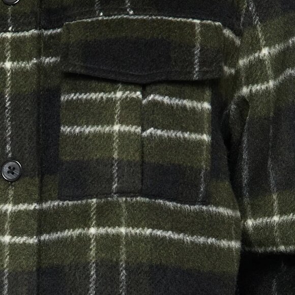Disturbia Logan Collared Pocket Check Shacket - Green & Black - Picture 3 of 8